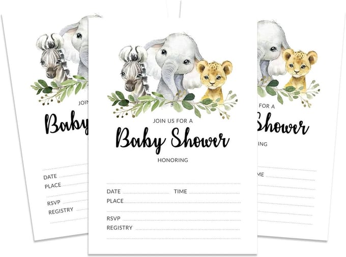 30 Safari Jungle Dieren Invulbare Uitnodigingen voor Babyshower
