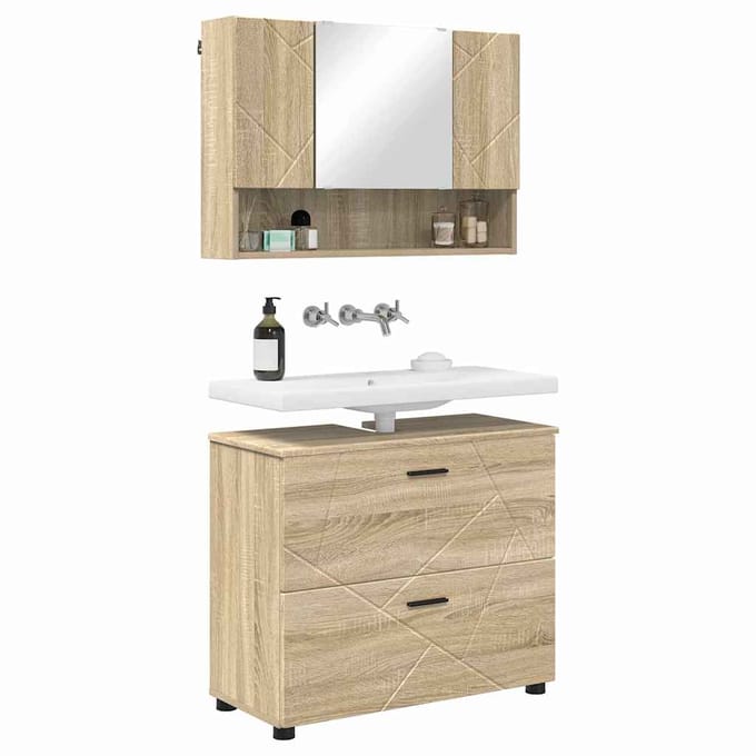 vidaXL - Badkamermeubel - Set - 2 - pcs - Sonoma - Eik - Samengesteld - Hout - en - Metaal