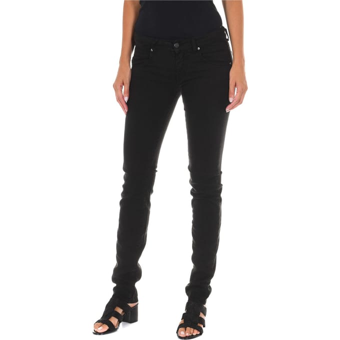 Lange jeansbroek met smal gesneden zomen 10DBF0475-B088 vrouw