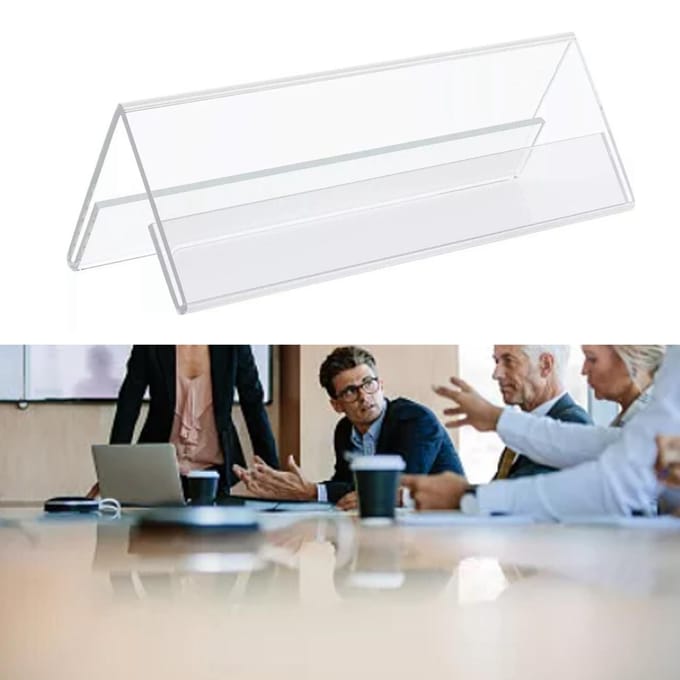5 Pièces Porte-Cartes de Visite Double Face Transparent Base en V Porte-Cartes de Nom pour Fête Réunion Mariage gray