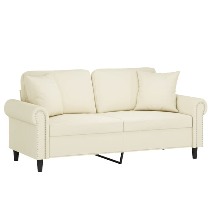 vidaXL - Tweezitsbank - met - sierkussens - 140 - cm - fluweel - crèmekleurig
