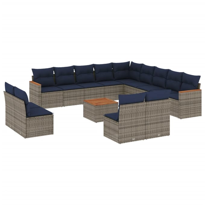 vidaXL - 14-delige - tuinbankset - met - kussens, - grijs - polyrotan