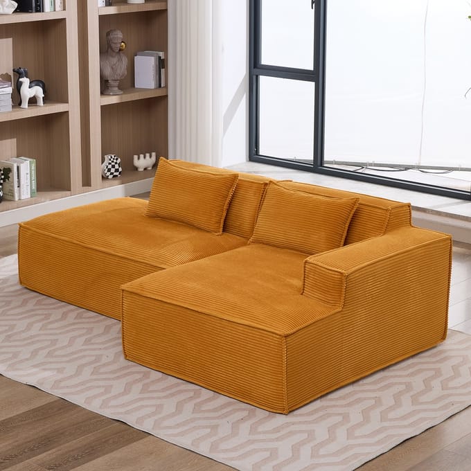 MODFU Sofa - Compact Ontwerp - Pocketveren - Modern - Polyester - Mosterdgeel - 235 Cm