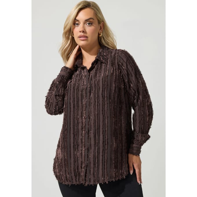 Yours London Chocoladebruin Overhemd Met Textuur En Strepen Size 48