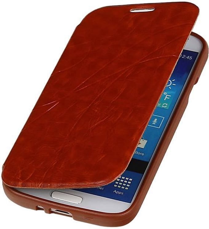 Bruin TPU Booktype Lijn Motief Hoesje voor Samsung Galaxy S3 Mini