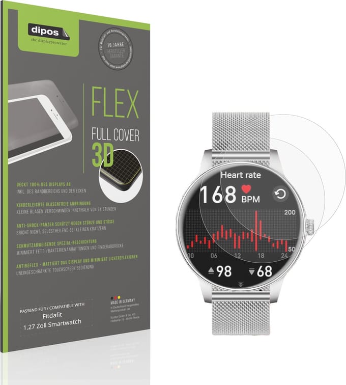 dipos FLEX – 2x Matte Screenprotector geschikt voor Fitdafit 1.27 Zoll Smartwatch | Volledige Schermbescherming | Case-Friendly