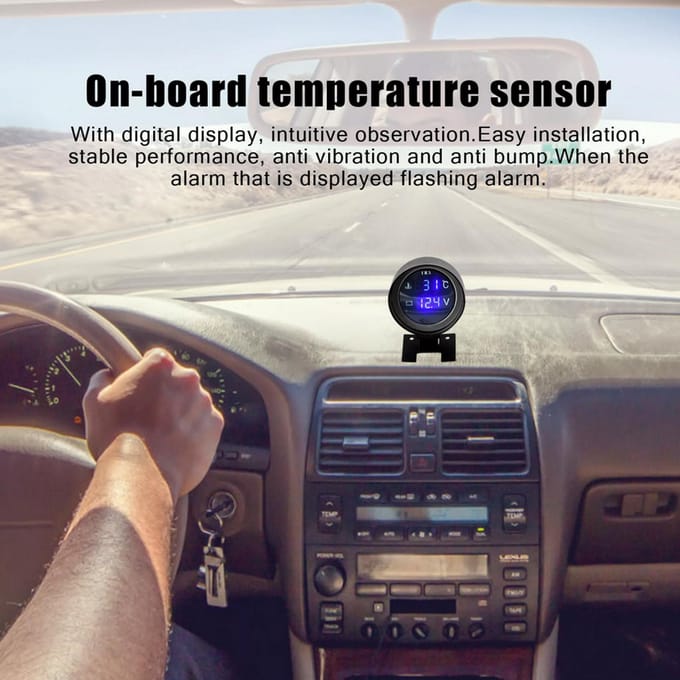 2 in 1 LED's Digitale Auto Vrachtwagen Watertemperatuurmeter Temperatuursensor Temperatura Moto + Voltmeter Volt zwart