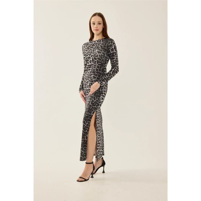 Leopardprint Maxi Jurk met Split