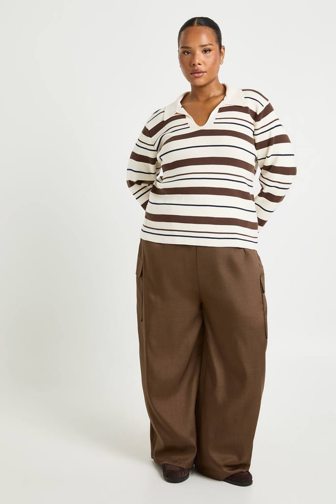 boohoo Dames Plus geweven ballonbroek met elastische tailleband | Chocolate | Maat: 16