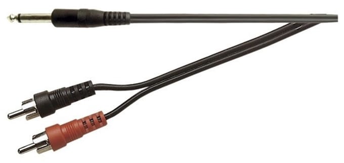 Eenvoudige 6,35mm Jack mono - Tulp stereo 2RCA kabel - 2 meter