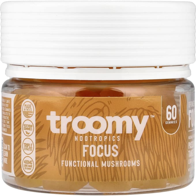 Troomy Nootropics, Focus, Functionele Paddenstoelen Gummies, Passievrucht Mandarijn, 60 Gummies