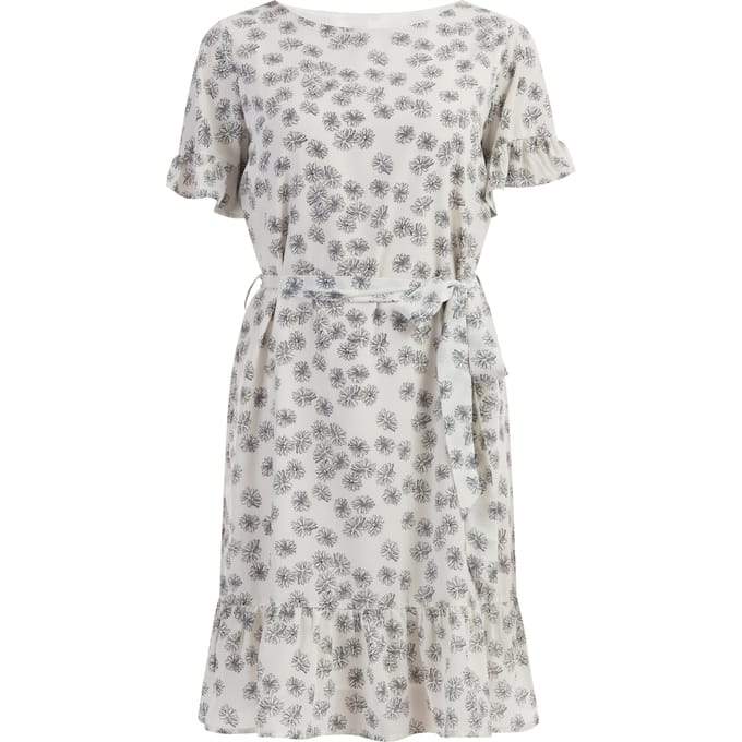 usha midi-jurk met ruches Dames wol wit zwart