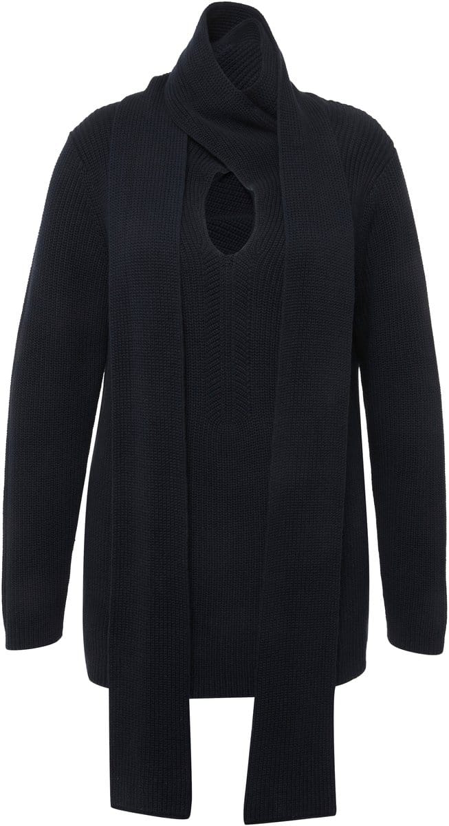 Ulla Popken - Dames - Pullover gebreide sjaal V-hals lange mouw - Marine - Maat 42+