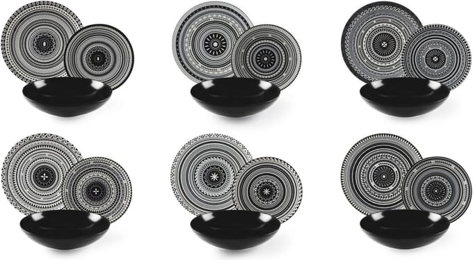 Excelsa Italiaans Design 18-Piece Ethnic serviesset – Multicolor Ceramic Plates with Tribal & Geometric Patterns