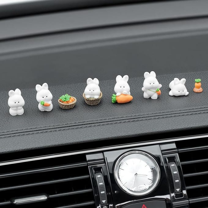Auto Accessoires Ornament Schattig Cartoon Konijn Auto Middenconsole Scherm Liggend Auto Decoraties 8pcs gray