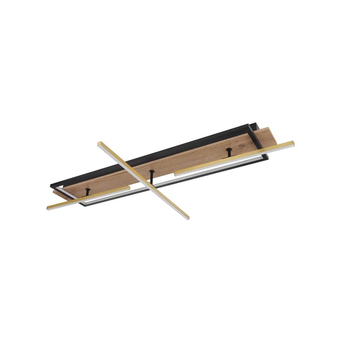 Globo Beatrix LED plafondlamp, lengte 100 cm, hout/zwart