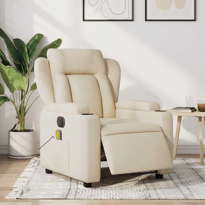 vidaXL - Massagestoel - elektrisch - verstelbaar - stof - crèmekleurig