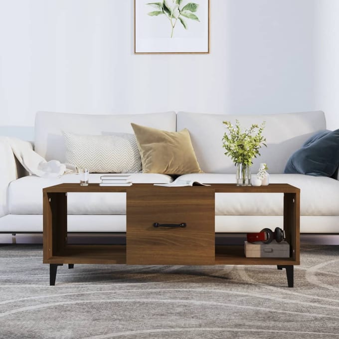 vidaXL - Salontafel - 102x50x40 - cm - bewerkt - hout - bruin - eikenkleur