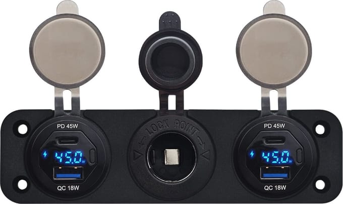 ProRide 12V USB Autolader 2 Poorten - 45W/QC3.0 - Voltmeter en 12V/24V Sigarettenplug - Drievoudig inbouw