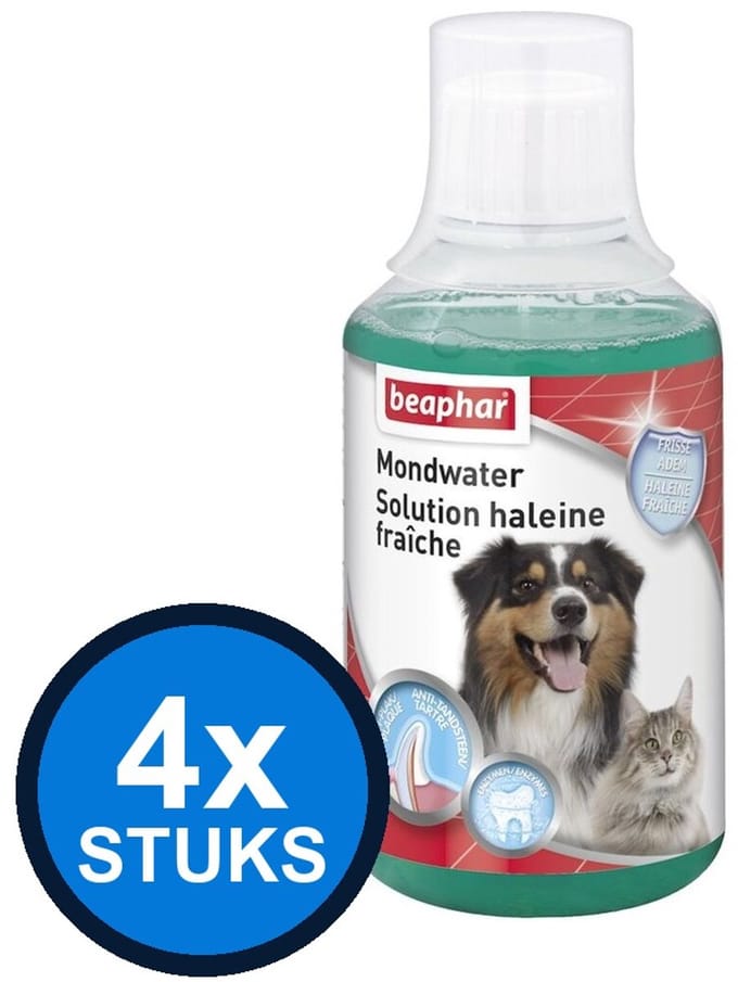 4x Beaphar - Mondwater Hond & Kat 250ml - Hondenverzorging - 250 g