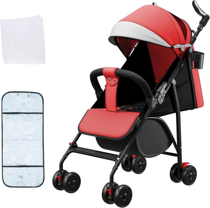 Baby Kinderwagen - Compacte Buggy - Veilig Vervoer - Lichtgewicht Opvouwbaar - 0-4 Jaar - Rood