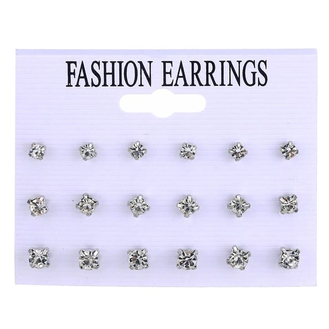 Fako Bijoux® - Oorbellen - Steker - Zirkonia - 4-5-6mm - Transparant - 9 Paar