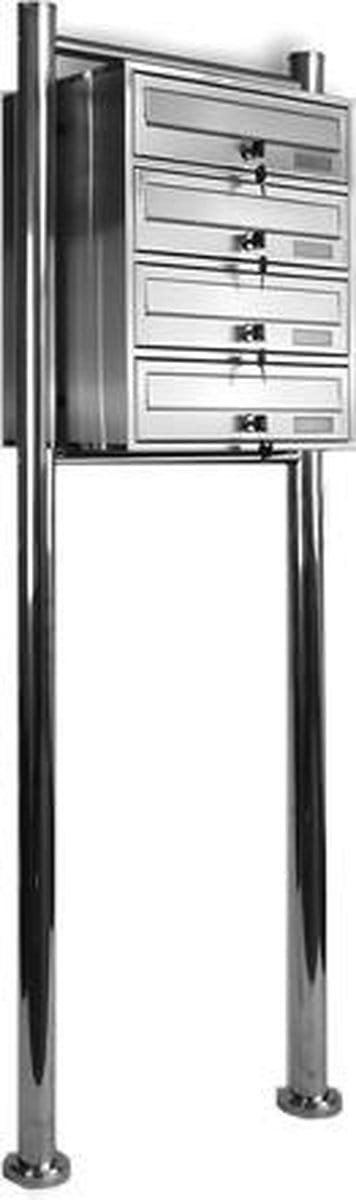 Brievenbus - 4 Woonadressen - RVS - 1x4