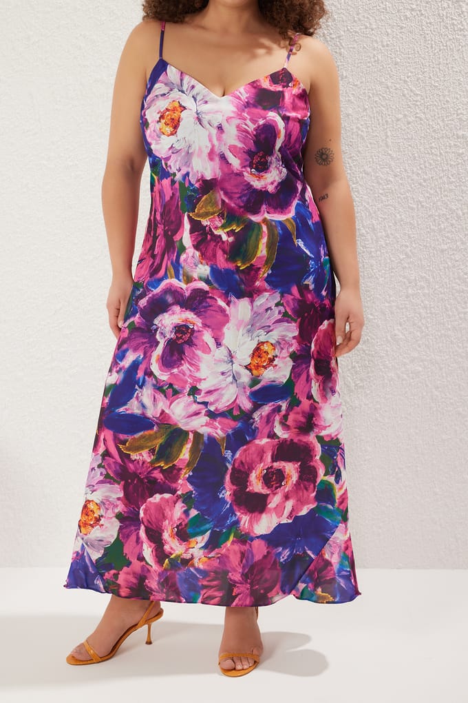 Curve Dames Effen Midi Jurk met Spaghettibandjes Avond-/Dagelijkse Oversized Plus Size Jurk