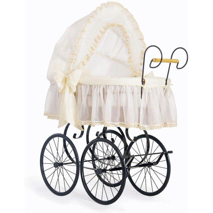 Kinderwagenbakje met rieten kap Carina- creme