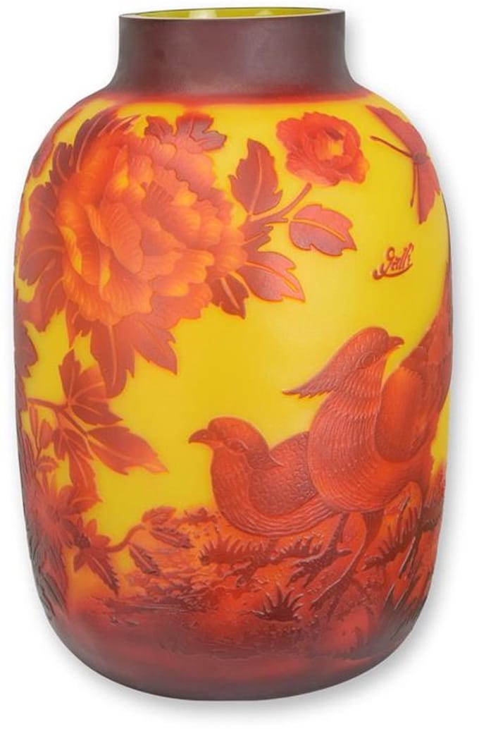 Vaas - "Pheasant" - Cameo glas - 34 cm hoog