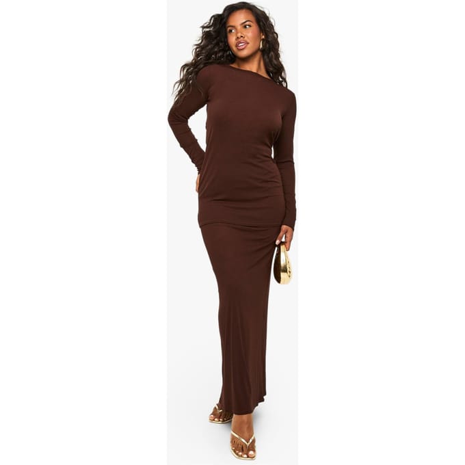 boohoo Dames Dubbelgelaagde T-shirt jurk | Chocolate | Maat: 8