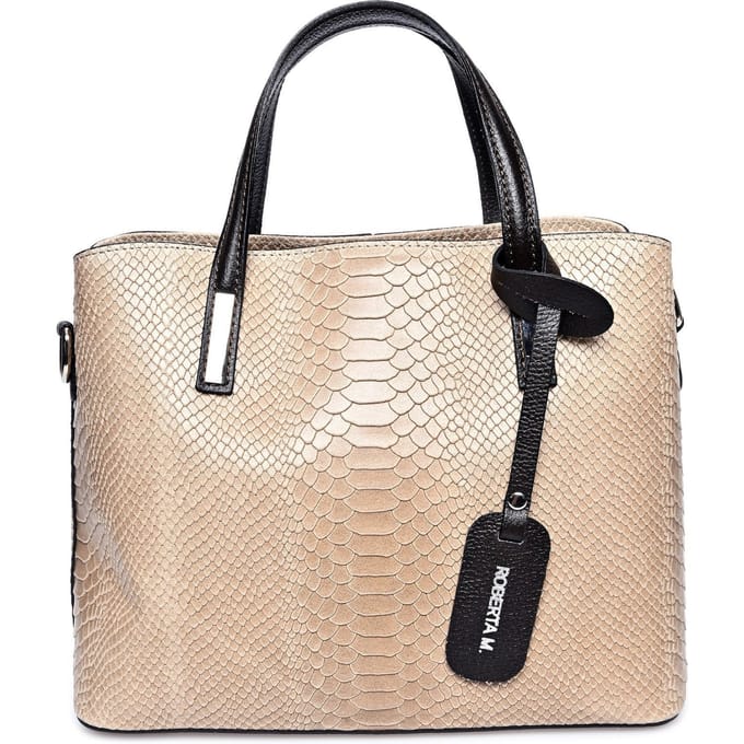 Roberta M Beige Rundleer Tas