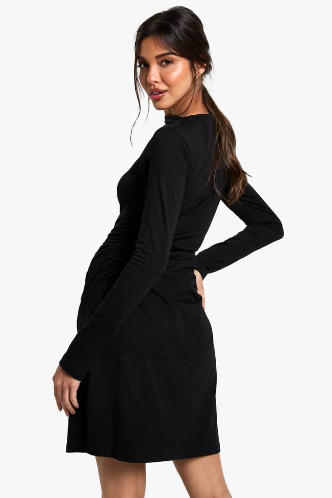 boohoo Dames Geruched Zij T-shirt Mini-jurk | Black | Maat: 8