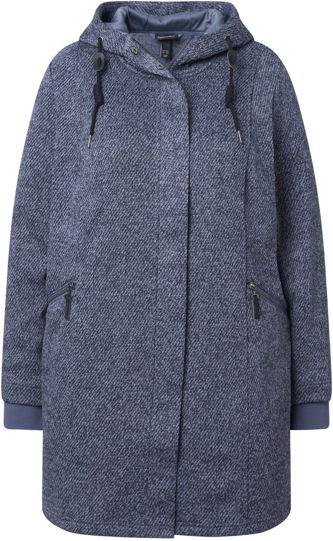 Ulla Popken - Dames - Gebreide fleecejas capuchon 2-wegrits - Marine - Maat 46+