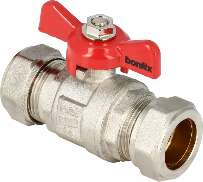 Bonfix messing kogelkraan met vlindergreep en knelfitting 28mm FF