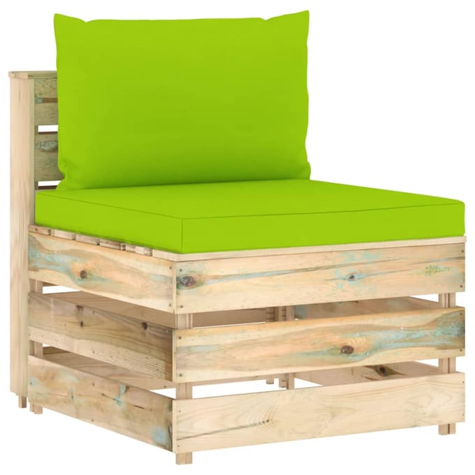 vidaXL - Middenbank - sectioneel - met - kussens - groen - geïmpregneerd - hout