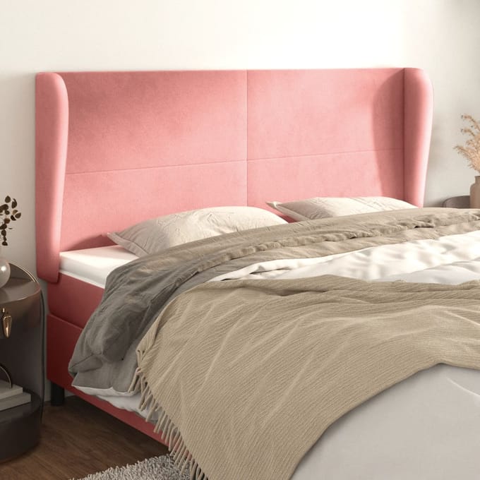 vidaXL - Hoofdbord - met - randen - 183x23x118/128 - cm - fluweel - roze