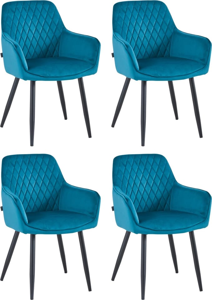Colenis® - Beverly Eetkamerstoel - Set Van 4 - Petrol - Velvet - Met armleuning