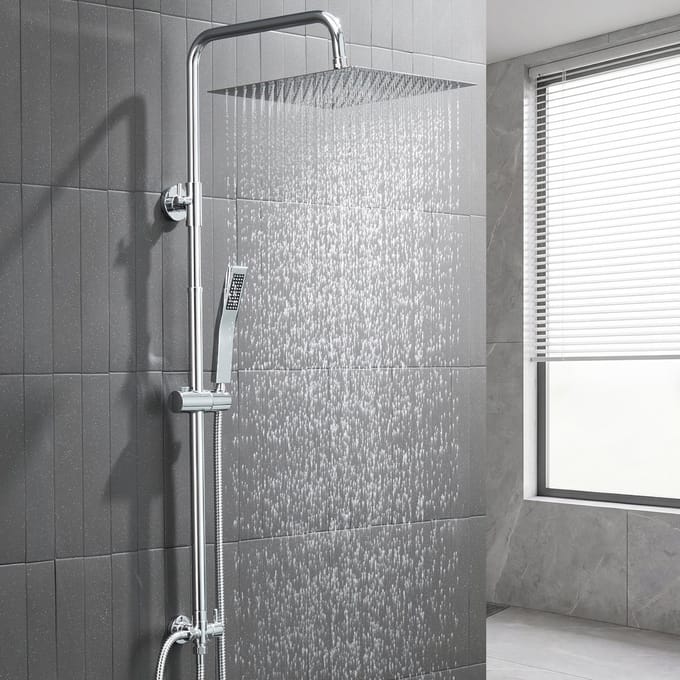 Auralum Max Douchesysteem Met Omstelling - Regendouche - Vierkant Doucheset - RVS Handdouche - 10 inch Douchekop - Verstelbare Hoogte 72-110 cm - Chroom