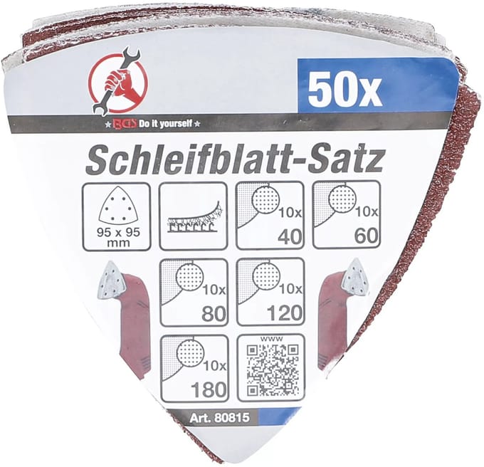BGS Schuurbladenset delta - 95 x 95 mm - K 40 t/m 180 - 50 delig
