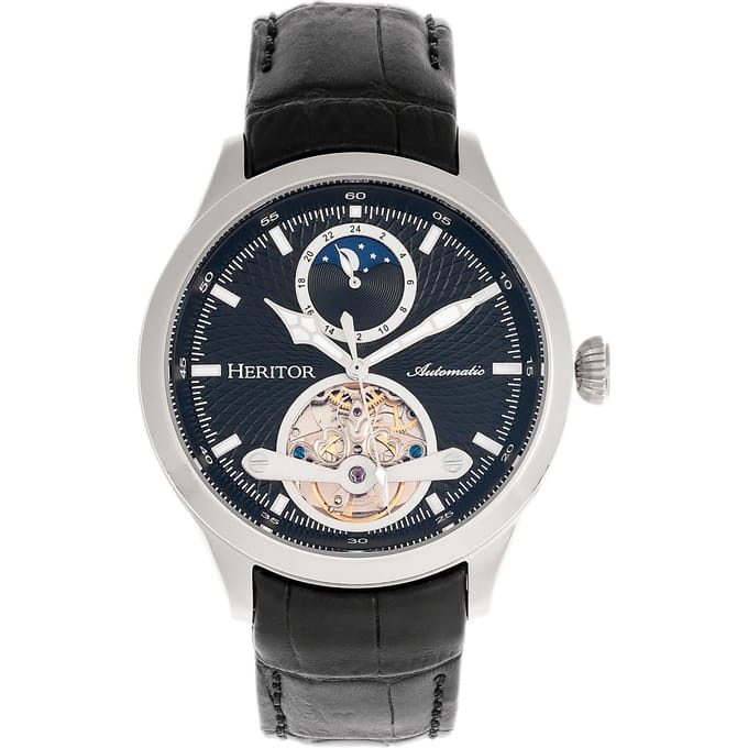 Heritor Automatic Gregory Semi-Skelet Horloge met Leren Band - Zwart