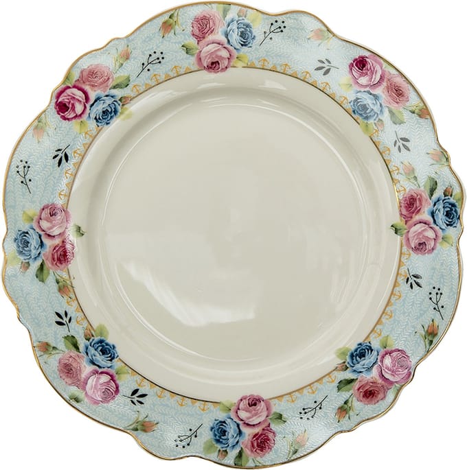 Clayre & Eef Dinerbord Ø 28 cm Blauw Wit Keramiek Bloemen