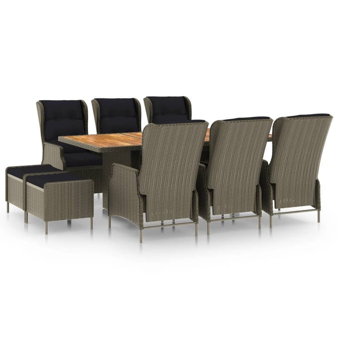 vidaXL - 9-delige - Tuinset - met - kussens - poly - rattan - bruin