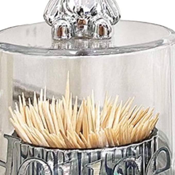 Porte-cure-dents en forme d'ourson mignon, boîte de rangement transparente pour cotons-tiges, pot avec couvercle argenté