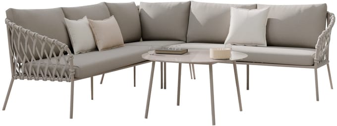 Monte Rosa hoek loungeset 3 delig aluminium bruin rope