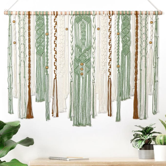 Allecto - Macrame Wandhanger - Boho Wandtapijt - Handgemaakt - Groen