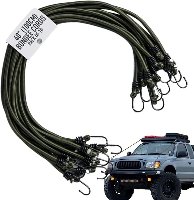 Bungy Koorden - Spanbanden Elastisch - Lading Beveiligen - Met Dubbele Haken - 100 cm - Legergroen