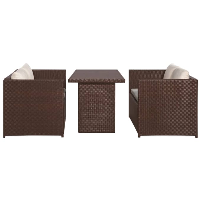 vidaXL - 3-delige - Bistroset - met - kussens - poly - rattan - bruin