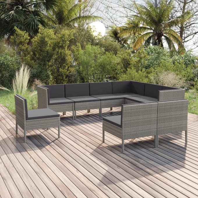 vidaXL - 9-delige - Loungeset - met - kussens - poly - rattan - grijs