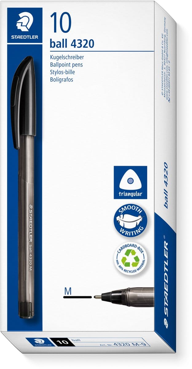 STAEDTLER ball 4320 - Driekantige balpen - zwart- Medium - Doos met 10 stuks